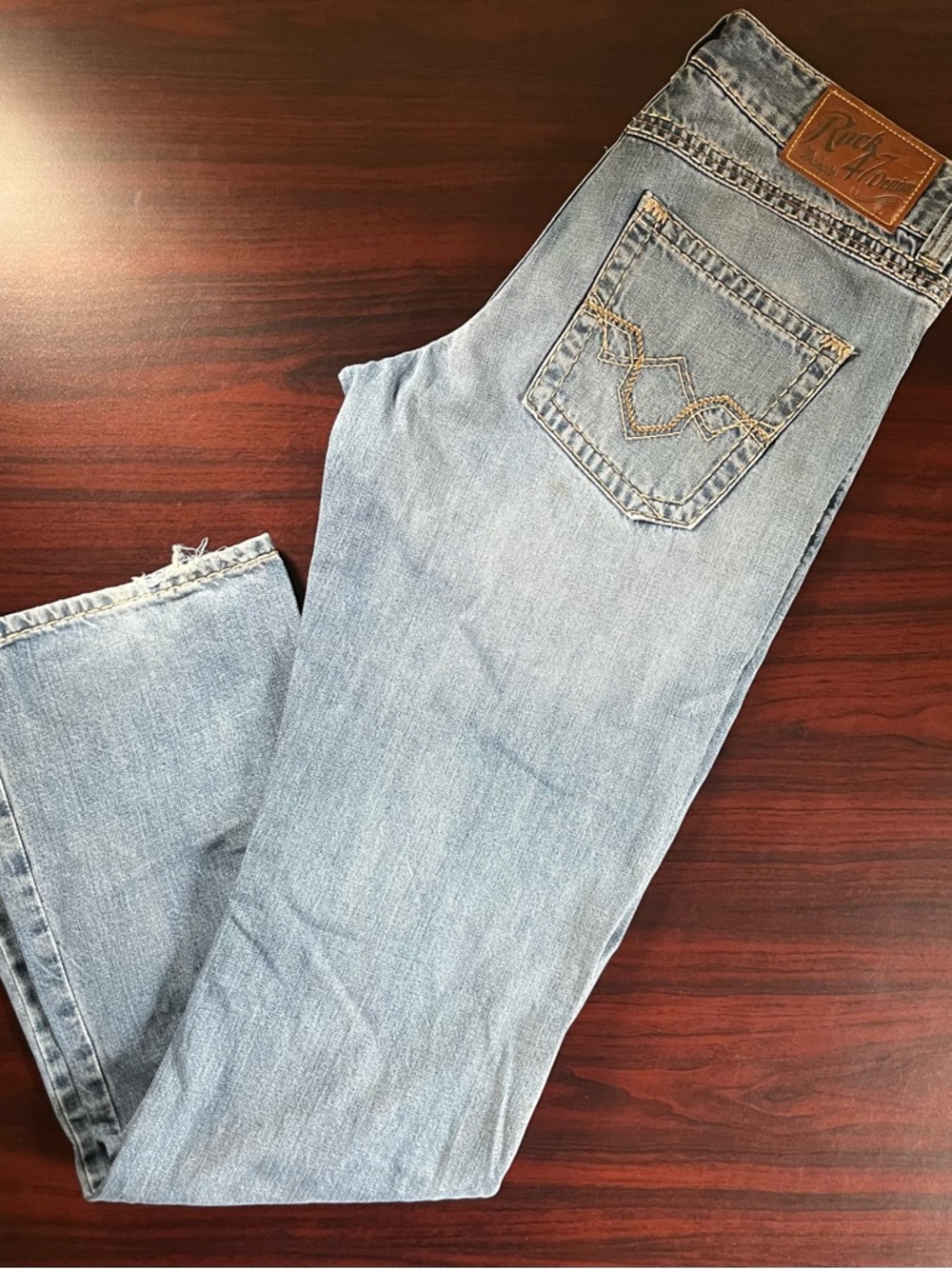 Wrangler Rock 47 Jeans Mens 32x36 Blue Relaxed Fit Bootcut Denim Embroidered